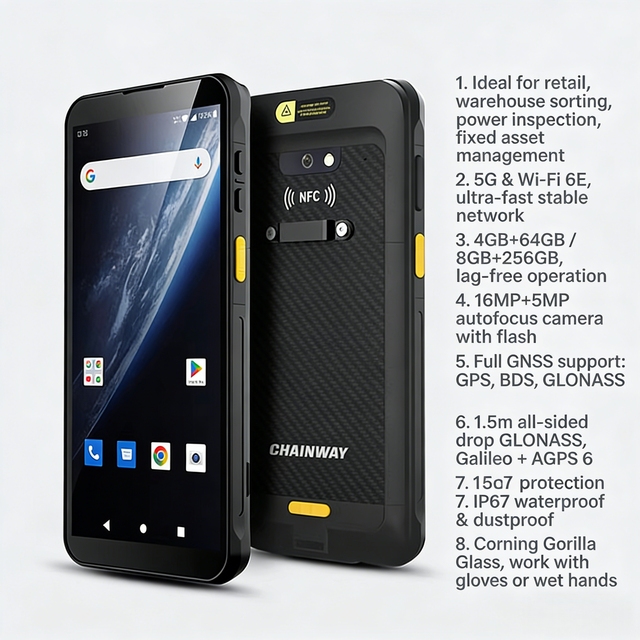 MIL-STD-810H Rugged Mobile Computer 1.5m Anti-Drop IP67 Sealing Industrial Handheld Harsh Environment Operation Android 13 Stock
