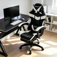 Chaise de jeu ergonomique de style racing, réglable en hauteur, pivotante, pour ordinateur et bureau, avec appui-tête et coussin lombaire