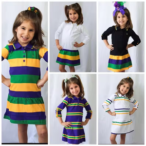 Set pakaian Festival Gras RTS Mardi gaun katun bergaris gadis kecil karnaval baju monyet bayi laki-laki kemeja Polo anak laki-laki 2026 - Product Image 4