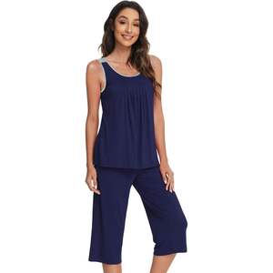 Conjunto de Pijama para Mujer al por Mayor, Camiseta sin Mangas y Pantalones Capri, Ropa de Dormir Ligera, Tallas S-XXL - Product Image 1