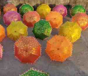Parapluie Rajasthani brodé à la main, parapluie à imprimé doré, parasols vintage, décoration colorée, petit parapluie décoratif - Product Image 2