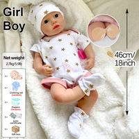 Poupée réaliste en silicone de 18 pouces, LouLou fille/garçon, avec yeux ouverts, fonction de boisson et d'humidification, pour l'apprentissage des soins aux bébés