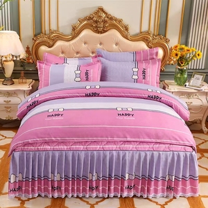 Màu Hồng Polyester nhà dệt may Nữ Hoàng Kích thước chần bedcover mềm in giường váy bedding Set - Product Image 2
