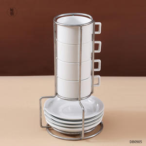 Dongyang Ceramic Coffee Cup And Saucer Set With Iron <b>Stand</b> 4 Cups 4 Saucers 51-100Ml White Solid Color For <b>Afternoon</b> <b>Tea</b> - Product Image 4