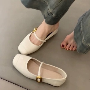 Elegant <b>White</b> Square Toe Flat Sandals With Gold Buckle Closure Microfiber Leather All Seasons Women's Shoes Drop Shipping - Product Image 4