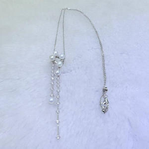 Collier en argent pur avec perles d'eau douce naturelles authentiques de 4 à 5 mm, exquis, avec pampille, brillance explosive, diffusion en direct - Product Image 4