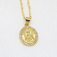Kalung Liontin NZ1707 Berlapis Emas 18k dengan Gambar Bunda Maria dari Coromoto, Perhiasan Potret