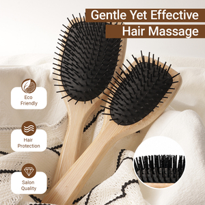<span class=keywords><strong>Brosse</strong></span> à <span class=keywords><strong>cheveux</strong></span> en bambou écologique avec picots et coussin massant pour démêler les <span class=keywords><strong>cheveux</strong></span> épais, <span class=keywords><strong>bouclés</strong></span> ou secs - Portable, tendance, pour la maison, en poils de sanglier noirs - Product Image 4