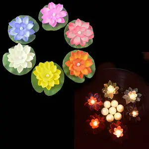 New Design Water Activated Sensor LED Flameless Flickering Floating Lotus Flower Tea Light for Wedding Party Festival Decoration