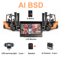 Sistem Kamera AI untuk Alarm Suara dan Cahaya Forklift, Kit BSD 4 Kanal dengan Monitor 7 Inci & X-Watch untuk Bantuan Pengemudi