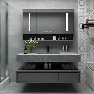 New Arrival Modern Melamine Board <b>Wall</b>-Mounted Mirrored <b>Bathroom</b> Vanity <b>Cabinet</b> with LED Mirror - Product Image 5