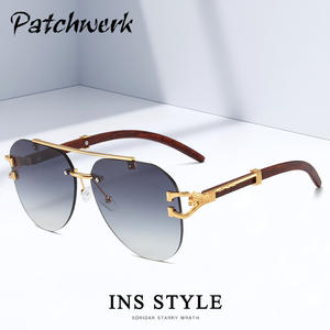 0604 Gafas de Sol Cuadradas de Diseño con Logotipo Personalizado, Montura Metálica sin Aro, con Aspecto de Madera, para Mujer, Color Azul - Product Image 2