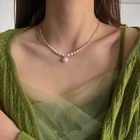 Collier pendentif en perles d'eau douce en gros, 6-13 mm, plaqué tungstène argenté, style luxe léger, bijoux pour femmes