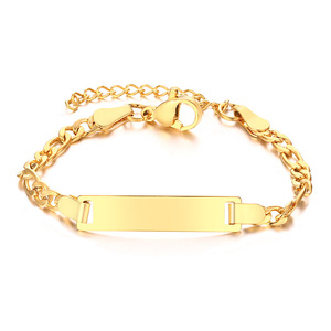 Barre d'inspiration pour bracelet pour homme Chaîne <span class=keywords><strong>gourmette</strong></span> large en acier inoxydable plaquée <span class=keywords><strong>or</strong></span> avec étiquette d'identification incurvée - Product Image 5