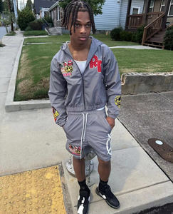 कस्टम यूनिसेक्स स्पोर्ट्स सूट पैच कढ़ाई स्क्रीन प्रिंट जॉगर ट्रैकसूट स्चर शॉर्ट्स और पुरुषों के लिए जिप अप नायलॉन हुडी सेट - Product Image 6