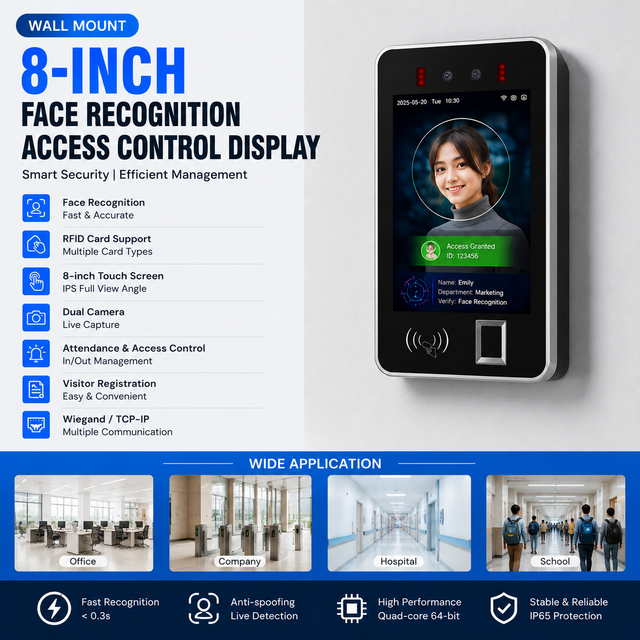 8 Inch Face Recognition Access Control System Touch Screen Attendance Visitor Management Wall Mounted Terminal