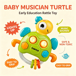 Jouets porte-bonheur en gros : Hochet musical et lumineux en forme de <span class=keywords><strong>tortue</strong></span> pour bébé, jouet éducatif pour nouveau-nés avec clochette - Product Image 1
