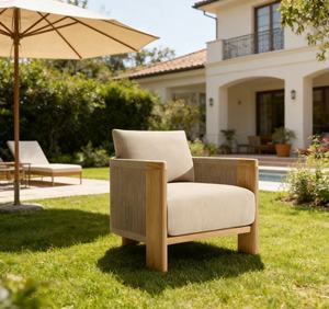 Ensemble de canapés d'extérieur en teck nordique moderne avec design en corde pour appartement et jardin - Product Image 5