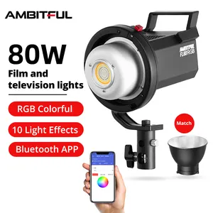 إضاءة فيديو LED باللون الأحمر والأخضر والأزرق AMBITFUL FL80 بقوة 80 واط وتصوير خارجي بضوء النهار ودعم تثبيت قوس إضاءة قابل للتعديل