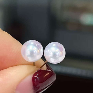 7-8mm Aurora Freshwater Pearl <b>Stud</b> <b>Earrings</b> Perfect Round Flawless High Luster Pearl 925 Sterling <b>Silver</b> Dainty <b>Earrings</b> - Product Image 1