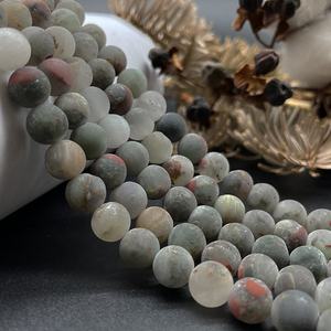 Cuentas de piedras preciosas sueltas de piedra de <span class=keywords><strong>sangre</strong></span> africana esmerilada mate redonda Natural al por mayor para fabricación de joyería DIY pulsera collar - Product Image 1