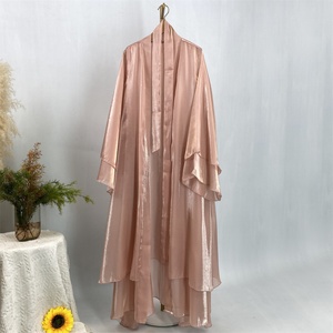 1432# Modest Light Shiny Silk Material Two Layers Loose Sleeves Classy Fashion Popular Women Muslim Islamic Dubai <b>Abaya</b> - Product Image 5