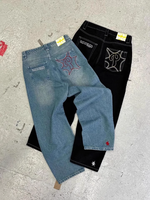 Streetwear rétro de haute qualité Hip-Hop Jeans baggy en denim taille haute pour hommes en coton personnalisé de style américain délavé imprimé