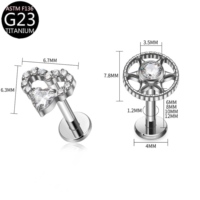 Titanium G23 Heart Zirconia Piercing Ear Bone Stud T-Type Straight Rod Piercing Helix Earrings Wholesale Lip Ring Nose Ring