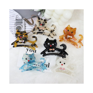 Fille 6cm acide acétique mignon cheveux griffes coeur mignon moyen mignon animal requin pince pour dame français diamant-inset chat acétate pince à cheveux - Product Image 1