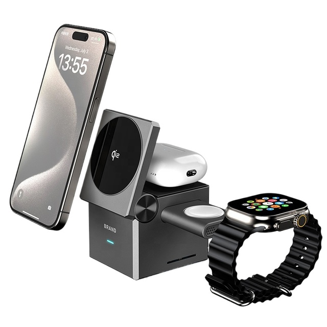 3in1 Detachable Apple Watch Charger Station | Foldable&Portable Wireless Charger for iPhone AirPods QI2 15W Desktop Travel Dock