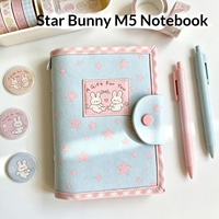 Nouveau carnet d'étudiant portable léger à feuilles mobiles, avec couverture en tissu M5, motif étoile-lapin mignon et charmant.