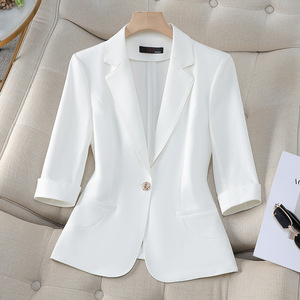 Women's Blazer Three Quarter Sleeve Lightweight Solid Color Breathable Summer Suit Jacket For Petite Women - Product Image 2