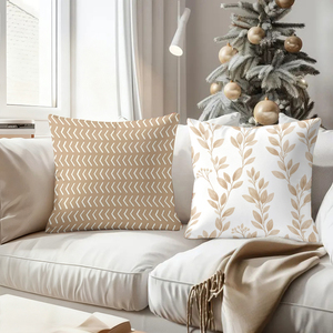 Những chiếc gối trang trí ấm cúng với họa tiết lá và hình học trên chiếc ghế sofa trang trí lễ hội. - Product Image 4