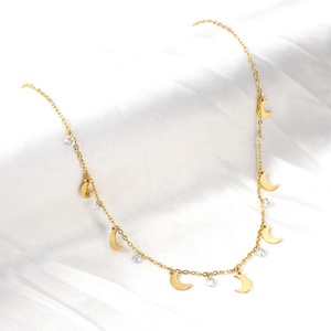 Collar de Moda al por Mayor, Chapado en Oro de 18K, Acero Inoxidable, con Diamantes, Tipo Gargantilla, Resistente al Agua, con Colgante de Luna para Mujer - Product Image 3