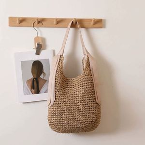 Summer Fashion <b>Ribbon</b> Shoulder Straw Bag New Large Capacity Solid Color Woven Bag Seaside Travel Beach Bag - Product Image 5