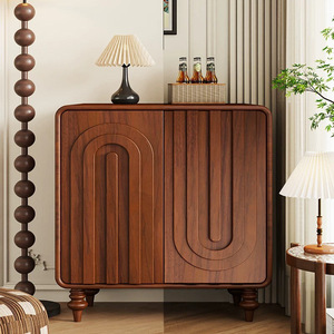 Nordic Style <b>Sideboard</b> Cabinet 3 Compartments <b>Walnut</b> Wood Storage Living Room Furniture - Product Image 3