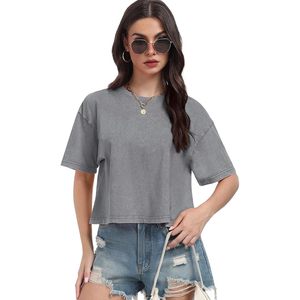 Camiseta Corta de Manga Corta para Mujer, Cuello Redondo, Básica, Holgada, de Verano, 100% Algodón Jersey, Transpirable, Informal - Product Image 6