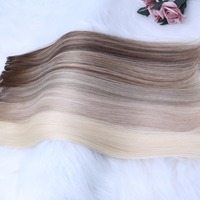 Extensions de cheveux humains tissées à la main, 100% vierges, avec mèches blond cendré, à coudre