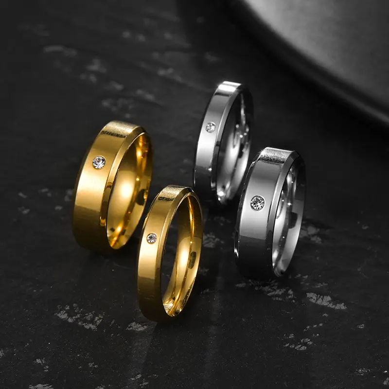 Yiwu DAICY novo produto ideias 2024 simples diamante noivado anel Bevel aço inoxidável anel casal