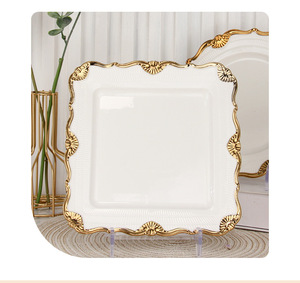 Hoàng gia Trắng lượn sóng sứ đồ ăn <span class=keywords><strong>Set</strong></span> Vàng cạnh nổi Bộ đồ ăn bằng gốm cho đám cưới ăn tối tấm và bát đặt - Product Image 6