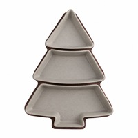 Plateau de service de Noël avec plateau en bambou, ensemble de 3 plats à collation divisés en grès pour noix, bonbons, desserts et amuse-gueules de fêtes