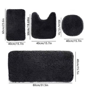 סט אמבטיה 4 חלקים בצבע אחיד, שטיח אמבטיה נגד החלקה מפוליאסטר קטיפתי, שטיח אמבטיה מפרוות משי, סיטונאי מפעל, מודרני, לרצפה, מלון, בית - Product Image 6