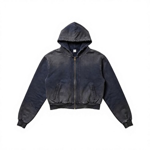 Custom Vintage Acid Wash Hoodie Zipper Oversized Heavyweight Blank Full Zip Hoodie for Men Wholesale - Product Image 1