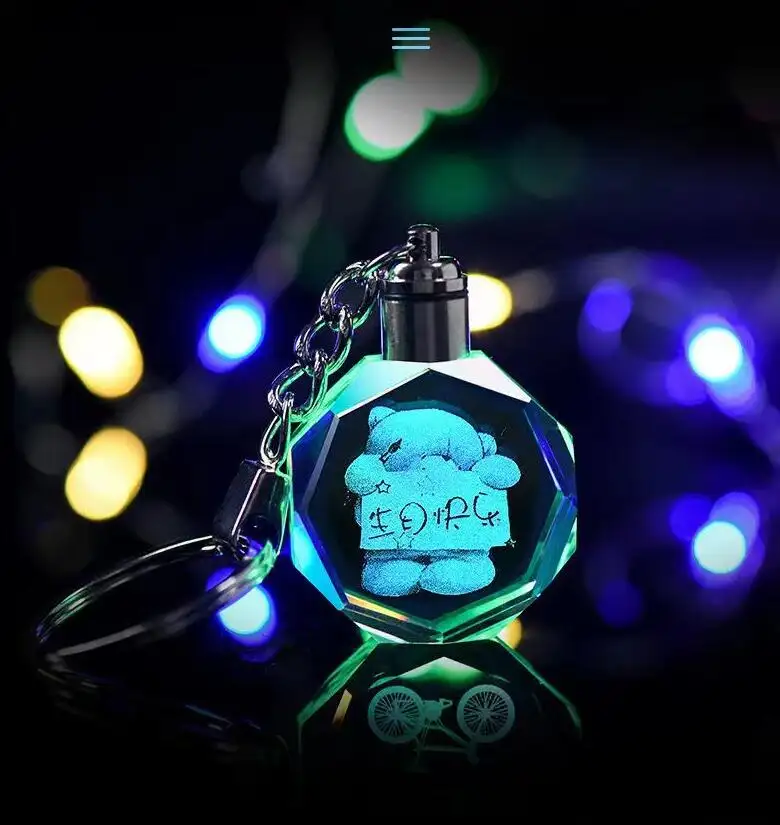 Porte-clés photo personnalisé avec lumière LED Mini porte-clés LED Lampe de poche Lumière Ked Logo de voiture Porte-clés en cristal Cadeau commémoratif