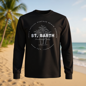 T-shirt a maniche lunghe St. Barth con design vintage a palme da spiaggia, nera - Product Image 3