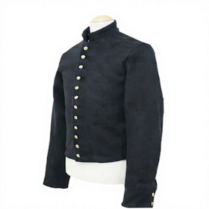 Veste matelassée en laine noire pour homme, style vintage, col montant, simple boutonnage, gaufrée, réversible, coupe-vent, manteau d'hiver - Product Image 2