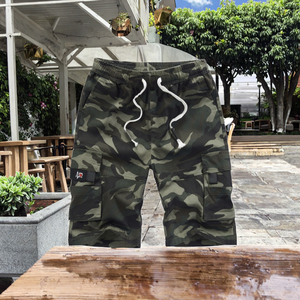 Shorts cargo camouflage pour homme, taille mi-haute, cordon de serrage, tissu en toile respirant, 100% coton, shorts décontractés avec poches - Product Image 2