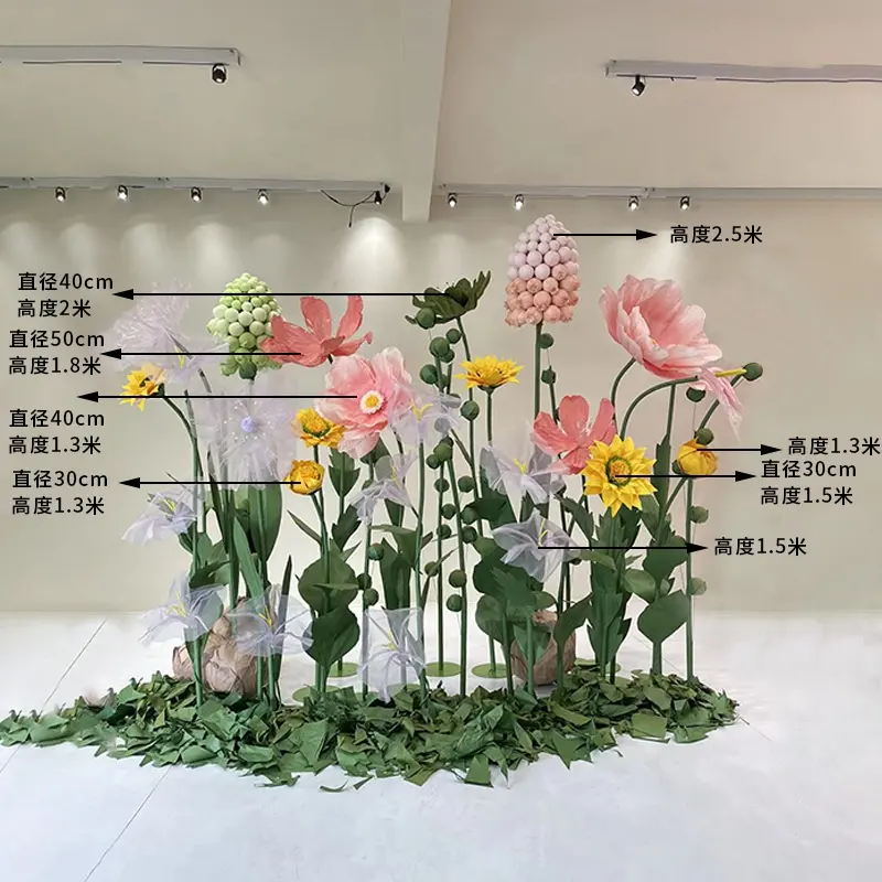 JCF371 Wholesale Large Giant Paper Flowers Standing Wedding Props Crepe Paper Flowers Rose Poppy Giant Flowers Decoration