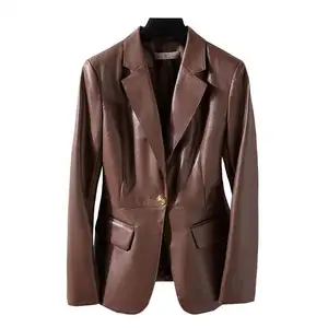 도매 고품질 모피 블레이저 여성 코트 포켓 여성 패션 사무실 레이디 아웃웨어 정장 재킷 Mantel cappotto