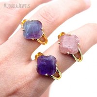 RM62324 Bagues bohèmes en pierres précieuses naturelles, trèfle à quatre feuilles, pierre sculptée en cristal, bijoux de créateur pour femmes